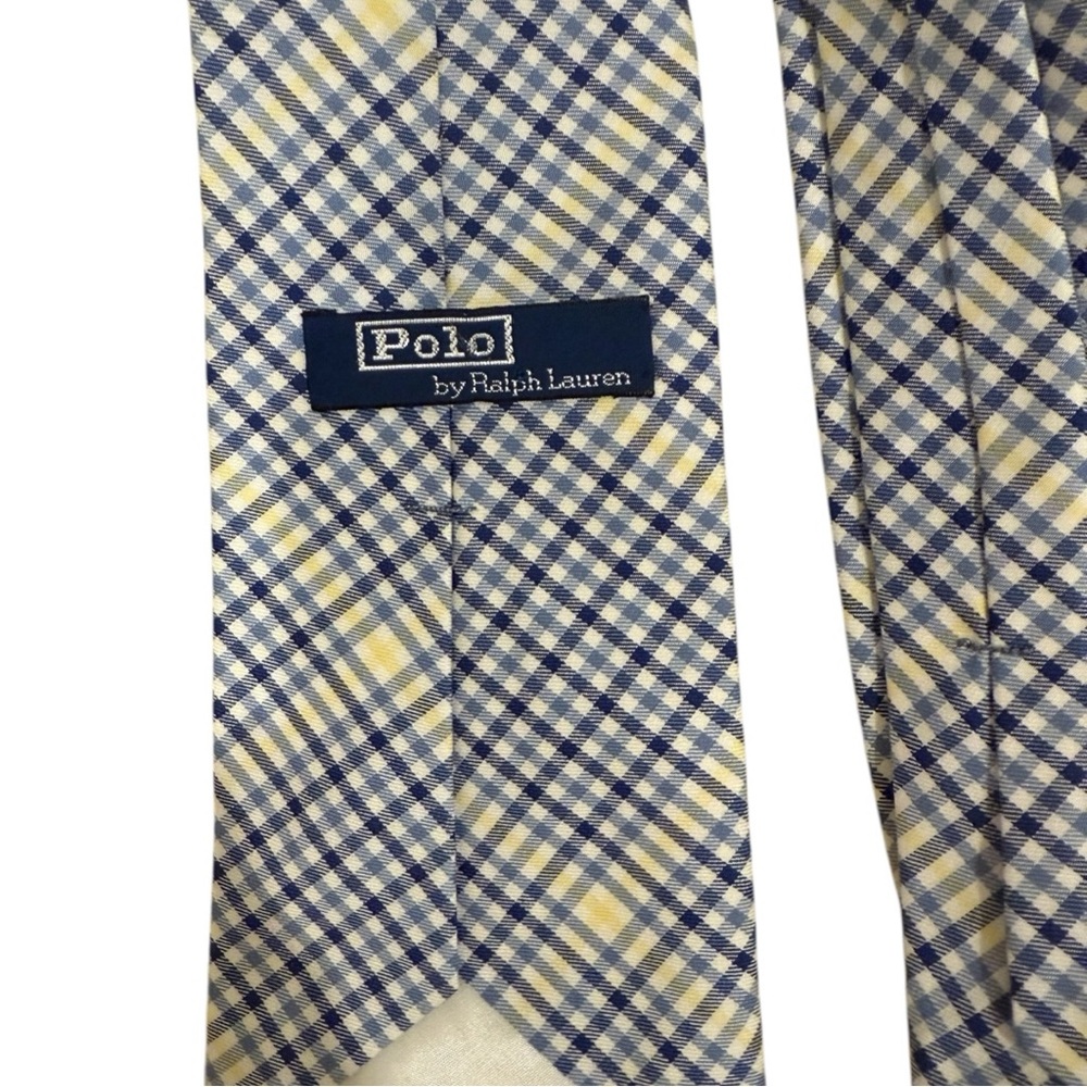 Polo Ralph Lauren Plaid Tie Necktie Yellow Blue Spring - Picture 5 of 5